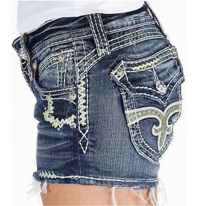 Rock Revival Jean Shorts with Green Stitching